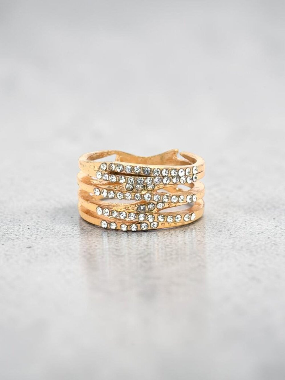 Rose-Tone Crystal Cross-Over Fashion Ring